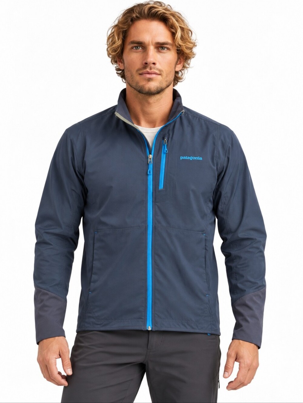 Patagonia All Free Jacket Men's M Navy Blue Softshell Stretch Climbing 83020 EUC